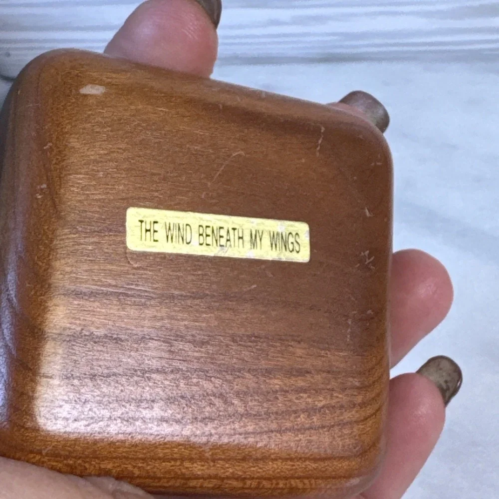 Lily Laser Engraved Music Box Wind up Signed Watkins Wood 2.25